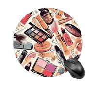 Cosmetic and Makeup Theme Pattern Round Mouse Pad 7.8 Inch, Portable Gaming Mouse Mat with Non-Slip Rubber Base & Smooth Surface, Waterproof Mousepad for PC, Laptop, Computer, Office, Home