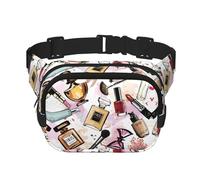 Cosmetic And Makeup Theme Pattern Square Double Layer Waist Bag Belt - Unisex Everywhere Fanny Pack Purse with Adjustable Strap, Running, Travel, Black, One Size