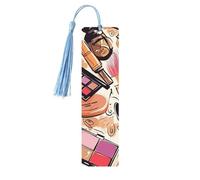 Cosmetic and Makeup Theme Pattern Wood Bookmark for Book Lovers Birthday Teachers Gift, Handmade Craft Book Marks Ornaments with Tassel Exquisite Reading Page Markers for Men Women