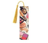 Cosmetic and Makeup Theme Pattern Wood Bookmark for Book Lovers Birthday Teachers Gift, Handmade Craft Book Marks Ornaments with Tassel Exquisite Reading Page Markers for Men Women