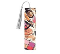 Cosmetic and Makeup Theme Pattern Wood Bookmark for Book Lovers Birthday Teachers Gift, Handmade Craft Book Marks Ornaments with Tassel Exquisite Reading Page Markers for Men Women