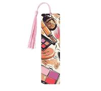 Cosmetic and Makeup Theme Pattern Wood Bookmark for Book Lovers Birthday Teachers Gift, Handmade Craft Book Marks Ornaments with Tassel Exquisite Reading Page Markers for Men Women