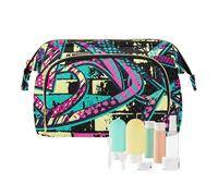 Cosmetic Bag 1970s Disco Retro Grunge Graffiti Zipper Makeup Travel Bag Women Coin Purse for Travel Bathroom, 1970S disco retro grunge graffiti28, 10.2" x 5.9" x 6.7", Art Deco