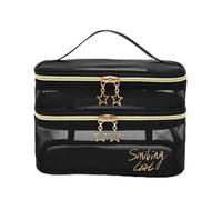 Cosmetic Bag 1Pc Mesh Cosmetic Bag Makeup Bags Black Zipper Pouch for Offices Travel Storage Toiletry(Double-Deck)