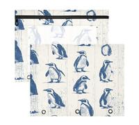 Cosmetic Bag 3-Holes Storage Bag for A4 Paper Letter 2 Pack Teacher Storing School Students Teacher Supplies Wooden Penguin Blu Ray Off White