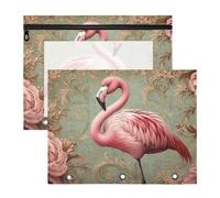 Cosmetic Bag Adorable 3 Hole Pocket for A4 Paper Letter 2 Pack Teacher Office Retro Victorian-Style Flamingo Flat Design