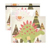 Cosmetic Bag Clear Plastic File Folder for 3 Rings Binder 2 Pack Teacher College Supplies Doodle-Style Cartoon Dinosaur Heart-Shaped