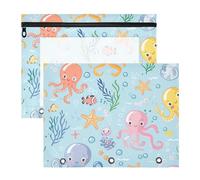 Cosmetic Bag Clear Window 3 Hole Punch for A4 Paper Letter 2 Pack Teacher Class Cute Cartoon Sea Creatures Colorful