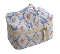 Cosmetic Bag Cute Bow Flower Cotton Makeup Bag Women Zipper Cosmetic Organizer Female Cloth Handbag Portable Toiletry Case for Girls(Blue,M)