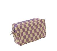 Cosmetic Bag Cute Checkerboard Pattern Durable Cosmetic Bag Large Capacity Knitting Storage Bags Portable Make-up Bag for Women Girls Vanity Cases(Lila)