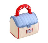 Cosmetic Bag Cute House-Shaped Makeup Bag Portable Travel Makeup Organizer with Side Pockets Double Zippers Lucky Embroidery for Girls Vanity Cases(Blu)