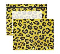 Cosmetic Bag Cute Plastic File Briefcase A4 Letter, 2 Pieces School Supplies Artificial Glitter Leopard Print Yellow
