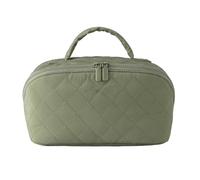 Cosmetic Bag Flat Open Makeup Organizer with Multiple Pockets Leak-Proof Quilted Toiletry Bag for Vacation Daily Use Army Green
