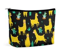 Cosmetic Bag for Women,Cute Llamas Alpacas and Cactus PU Leather Makeup Bag for Purse Toiletry Bag Travel Organizer Pouch Bag