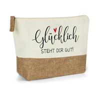 Cosmetic Bag for Women, Make-Up Bag with Happy Stands Dir Gut - Cosmetic Bag Small Women Jute Make Up Bag Gift for Wife Colleague Girlfriend for Birthday, Christmas, Thank You