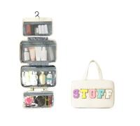 Cosmetic Bag Hanging Toiletry Bag Portable Make Up Case for Women (Beige)