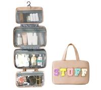 Cosmetic Bag Hanging Toiletry Bag Portable Make Up Case for Women (Khaki)