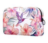 Cosmetic Bag Hummingbird and Pink Hibiscus Flowers Travel Toiletry Bag Makeup Organizer Case for Women