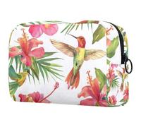 Cosmetic Bag Hummingbird and Pink Hibiscus Flowers Travel Toiletry Bag Makeup Organizer Case for Women