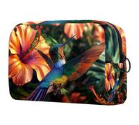 Cosmetic Bag Hummingbird Orange Hibiscus Flowers Travel Toiletry Bag Makeup Organizer Case for Women