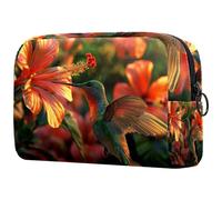Cosmetic Bag Hummingbird Orange Hibiscus Flowers Travel Toiletry Bag Makeup Organizer Case for Women