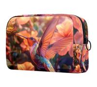 Cosmetic Bag Hummingbird Orange Hibiscus Flowers Travel Toiletry Bag Makeup Organizer Case for Women
