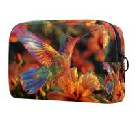 Cosmetic Bag Hummingbird Orange Hibiscus Flowers Travel Toiletry Bag Makeup Organizer Case for Women