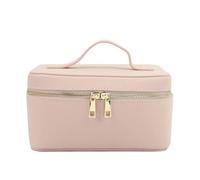 Cosmetic Bag Ladies Split Leather Travel Toiletry Case Bag Portable Hanging Makeup Organizer Box Kit Cosmetic Bag for Women for Daily Travel(Pink)