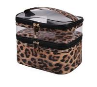 Cosmetic Bag Large Capacity Makeup Bag for Women Transparent PVC Double Layer Storage Wash Cosmetic Bag Waterproof Organizer Toiletry for Daily Travel(Leopard)