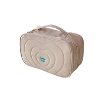 Cosmetic Bag Large Capacity Three-Layer Design Heart-Shaped Pattern for Travel and Daily Use