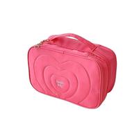 Cosmetic Bag Large Capacity Three-Layer Design Heart-Shaped Pattern for Travel and Daily Use