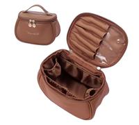 Cosmetic Bag Large-Capacity Travel Cosmetic Bag Portable Leather Makeup Pouch Women Waterproof Bathroom Washbag Multifunction Toiletry Kit for Daily Travel(Brown)