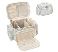 Cosmetic Bag Large Travel Make Up Bag Women's Makeup Bag with Brush Holder Compartment, Portable Makeup Bag Organiser, Blue flowers, Large cosmetic bag