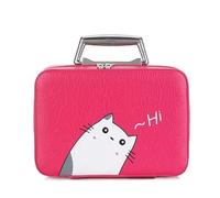 Cosmetic Bag Luxury PU Cosmetic Case for Woman Professional Makeup Bags Travel Organizer Case Beauty Necessary Make up Storage Beautician Box for Daily Travel(Rose red cat L)