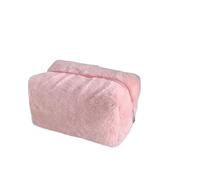 Cosmetic Bag Makeup Bag Large Solid Color Cosmetic Cute Fur for Women Travel Make Up Toiletry Washing Pouch Plush Pen Zipper(Pink-01)