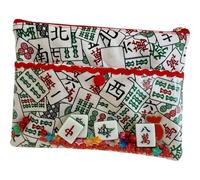 Cosmetic Bag Makeup Bag Mahjong Pattern Dual Layer Cosmetic with Mahjong Ornaments Zippered Cotton Cloth Coin Purse 8x6" Phone for Women Green