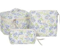 Cosmetic Bag,Makeup Bag,Makeup Pouch,Makeup Organizer,3PCS Cotton Quilted Makeup Bag, Floral Makeup Bag Set Large Puffy Makeup Bag Cosmetic Bag Set