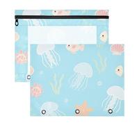 Cosmetic Bag Multi-Purpose 3 Hole Pocket for A4 Paper Letter 2 Pack Students College Supplies Cute Cartoon White Jellyfish Fish