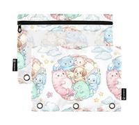 Cosmetic Bag Multi-Purpose 3 Hole Punch for 3 Ringing Binder 2 Pack Students College Supplies Bunny & Cats Cloud