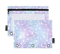 Cosmetic Bag Multi-Purpose Plastic File Folder for 3 Ringing Binder 2 Pack Students Home Starry Sky