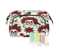 Cosmetic Bag Organizer Gothic Skull Roses Goth Halloween Essentials Women's Coin Purse for Makeup Brushes
