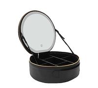 Cosmetic Bag Organizer with Mirror and Light Makeup Train Case Portable Artist Storage Bag with Adjustable Dividers Makeup Brushes Holder Travel Toiletry Bag for Women Black