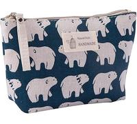 Cosmetic Bag Portable Make Up Bags Soft Canvas Bear Tree Print Pattern Women Storage Bag Toiletries Organize