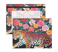Cosmetic Bag Portable Pen Holder Case for 3 Rings Binder 2 Pack Students Class Colorful Leopard and Flowers Art Deco