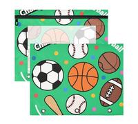 Cosmetic Bag Portable Pen Holder Case for A4 Paper Letter 2 Pack Teacher Classroom Supplies Magic Ball Big Game Football Basket Ball Green Print