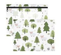 Cosmetic Bag Portable Plastic File Folder for 3 Ringing Binder 2 Pack Students Office Indiana Lambs Forests Off White
