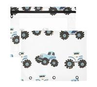 Cosmetic Bag Portable Pocket Folders for 3 Rings Binder 2 Pack Students College Supplies truck Cartoon Cars White