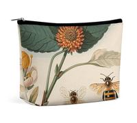 Cosmetic Bag Portable Toiletry Bag Creative African Culture Travel Makeup Bag Beauty Makeup Organizer Lipstick Bag for Women, Vintage Botanical Bee Illustration, One Size