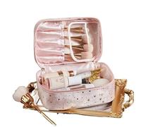 Cosmetic Bag Portable Travel Small Cosmetic Bag Flannel Cosmetic Storage Bag Women Large Capacity Starry Sky Cosmetic Bag for Daily Travel(Pink)