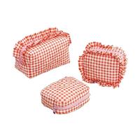 Cosmetic Bag Print Ruffle Trim Makeup Bag Set 3 Counts/Set Portable Travel Cosmetic Storage Bag Zipper Organizer Pouch for Gift Travel Vanity Cases(Rot)